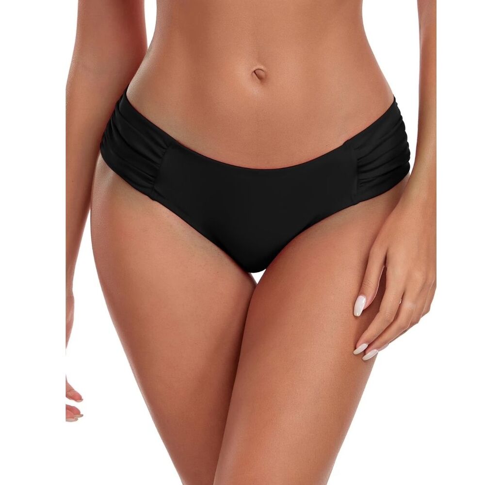 BECCA ETC Lush Lagoon Hipster Ruched Bikini Bottom Swim Black NWT OX 14-16
